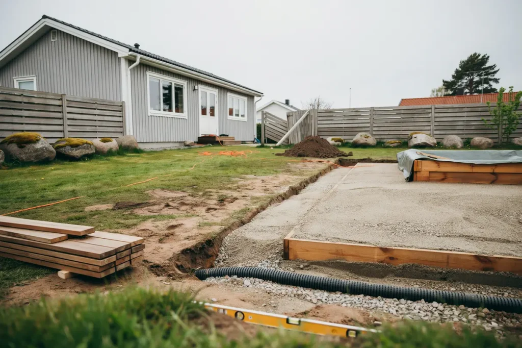juli p tomten r tt markarbete f r pool spabad och sold ck utan framtida s ttningar
