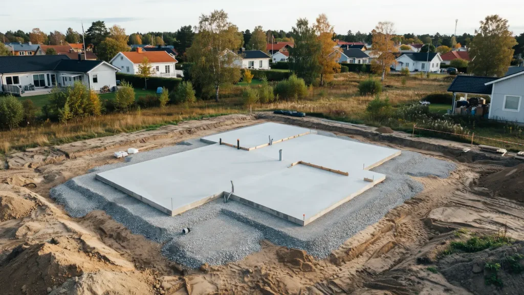 ny husgrund med gjuten betongplatta klar i marieholm esl v
