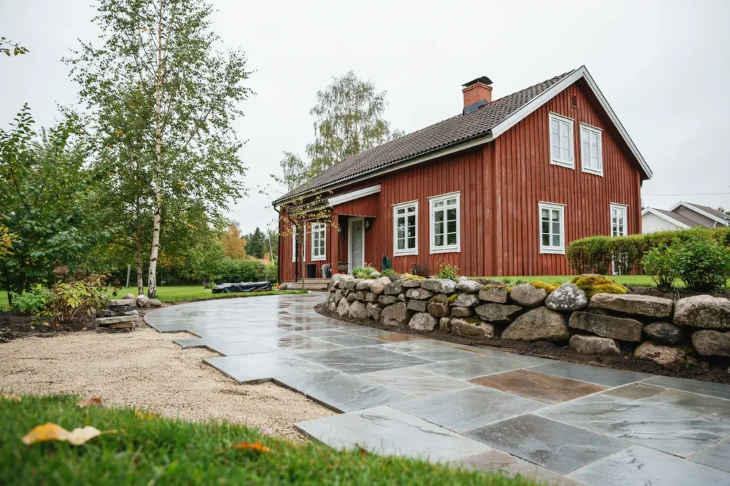 planera stenmur och stenl ggning runt huset r tt
